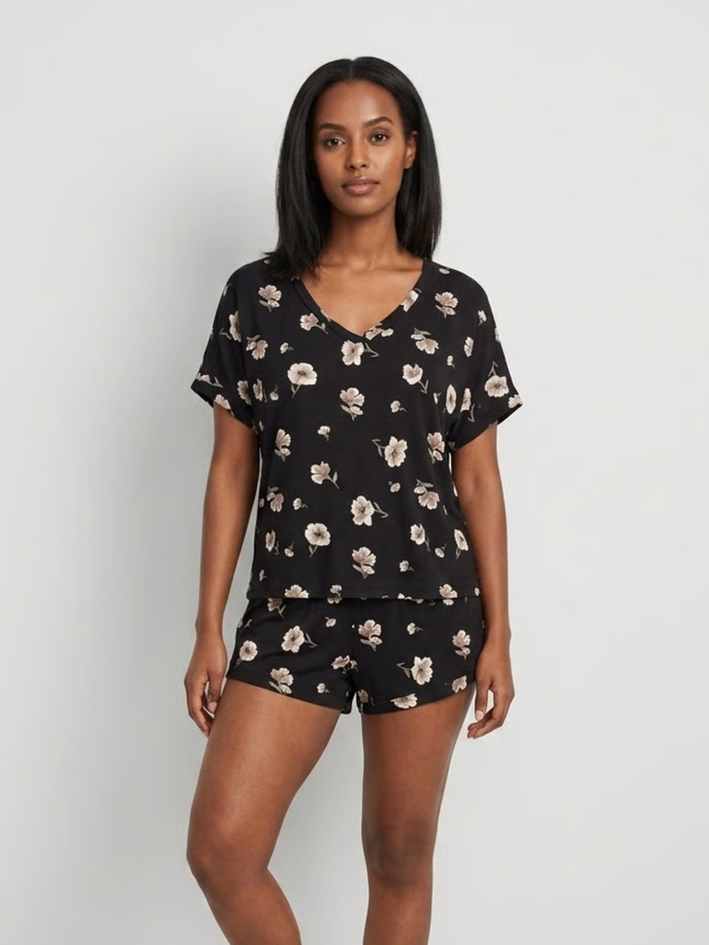 Z-SUPPLY | Black Floral V-Neck Short Sleeve Pajama Loungewear Set